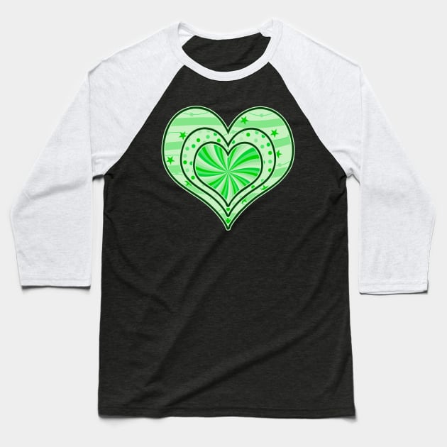 GREEN CANDY CANE CHRISTMAS PATTERN HEART Baseball T-Shirt by iskybibblle